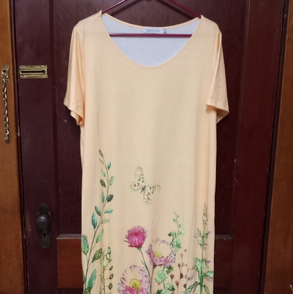 MISSLOOK sunflower yellow maxi floral butterflies easy breezy wear polyester